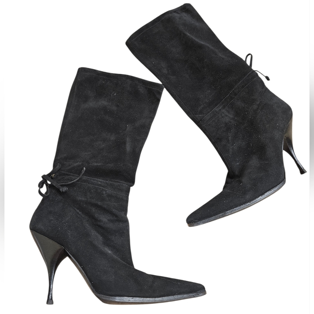 Miu Miu Suede Leather Slouchy Pointed Toe Heels In Black Size 37